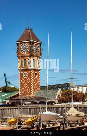 The striking Clock Tower Esperance, region of Western Australia, on the Southern Ocean coastline. Building, design, planning, construction, style, bold Stock Photo