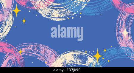 Hand drawn Grunge Background with Playful Bulky Multicolored Lines. Colorful vibrant brush strokes, abstract paint swirls and bright scribble curves Stock Vector