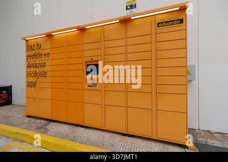 Amazon Automatic Package Collection Lockers in Alcoy Outdoor Urban Space on November 25, 2025, Spain Stock Photo