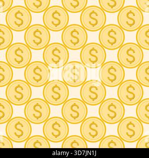 Solid gold coin seamless pattern. Continuous background of gold dollars. Cash money print on theme of investments, drops, savings, capital investment Stock Vector