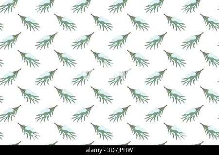 Seamless winter pattern of stylized pine branches with green needles and snow-covered brown stems. Elegant seasonal design for wrapping paper, textile Stock Vector