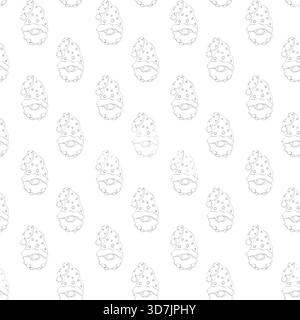 Seamless festive vector christmas pattern of stylized gnome figures with pointed hats, beards, and star decorations. Grid layout on white background Stock Vector