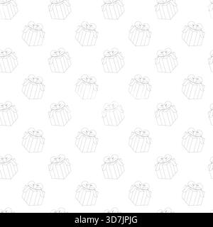 Seamless festive pattern of striped gift boxes with ribbon bows, arranged diagonally on white background. Clean and cheerful design ideal for wrapping Stock Vector