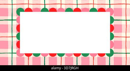 Cute vector background with pink check patterns with green and red stripes, Christmas banner or invitation Stock Vector