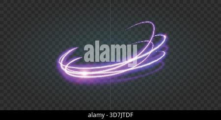A vibrant neon light swirl effect featuring glowing purple and blue energy trails on a transparent background. This dynamic vector element is perfect Stock Vector