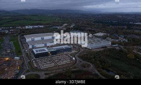 Cardiff, South Glamorgan, Wales, October, 30, 2025: Vantage Cardiff Data Center: Night Aerial View Stock Photo