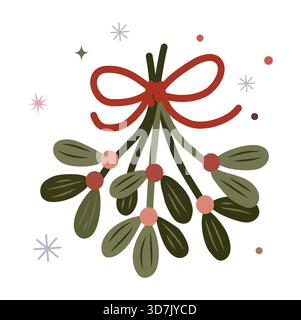 Mistletoe vector illustration with red ribbon bow Stock Vector