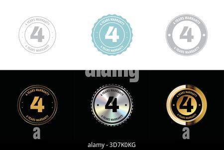 4 Year Warranty Badge – Product Guarantee Label, Premium Quality Assurance Stamp and Durable Service Vector Seal Stock Vector