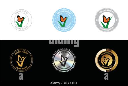 Non-GMO Verified Badge – Genetically Modified Free Label, Certified Food Safety Stamp and Natural Product Vector Seal Stock Vector