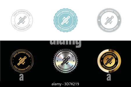 Shock Absorber Tested icon, stamp, seal, symbol and logo in minimal, gold, silver design vector Stock Vector