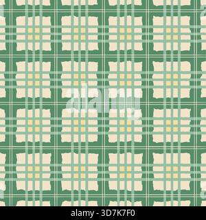 Green and beige hand drawn gingham plaid seamless pattern Stock Vector