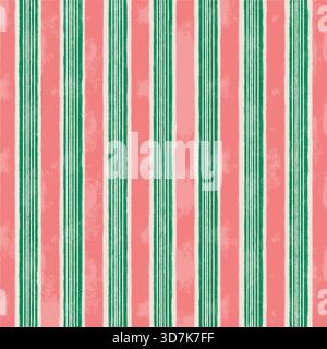 Vertical grunge painted stripes seamless pattern in pink and green colors Stock Vector