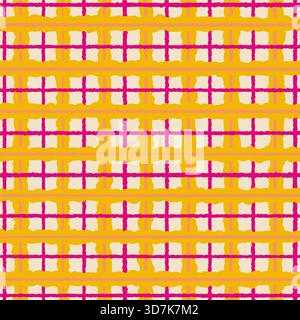 Bright yellow and pink checkered grid seamless pattern illustration Stock Vector