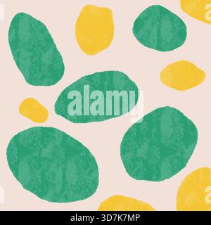Abstract organic shapes and terrazzo style spots seamless pattern in green and yellow Stock Vector