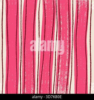 Bold wavy vertical painted stripes seamless pattern in bright pink Stock Vector