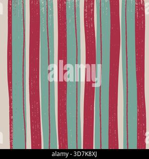 Vertical grunge painted stripes seamless pattern in red and teal Stock Vector