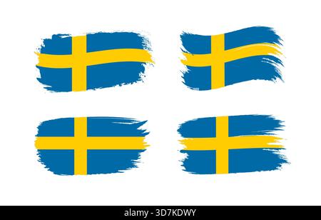 Creative clipart of Sweden flags in the form of brush strokes. The flag of Sweden icons for National Day holiday design. Vector illustration Stock Vector