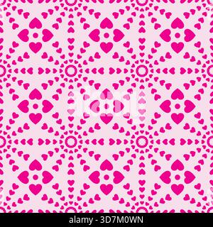 Pink love heart seamless pattern illustration. Cute romantic pink hearts background print Stock Vector