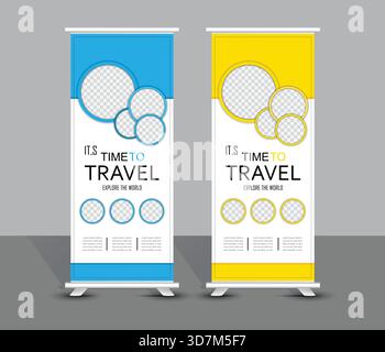 Travel roll up banner template, stand banner, pull banner design Stock Vector