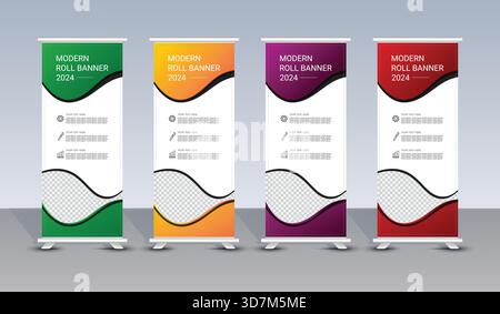 Modern roll-up banner design template, vertical, abstract background, pull-up design Stock Vector