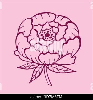 Charming doodle-style pink peony flowers, beautifully illustrated on a gentle light pink background. Perfect for elegant floral designs, wedding invit Stock Vector