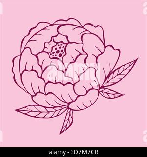 Charming doodle-style pink peony flowers, beautifully illustrated on a gentle light pink background. Stock Vector