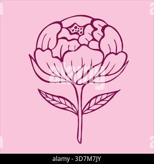 Charming doodle-style pink peony flowers, beautifully illustrated on a gentle light pink background. Stock Vector