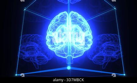 3d illustration of the AI brain inside the digital box Digital brain, as a synonym for artificial intelligence, trapped in the mindset. 3D illustratio Stock Photo