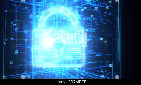 3D illustration Cyber Security Lock Animation Digital Data P Web cyber security box. 3d illustration. Stock Photo