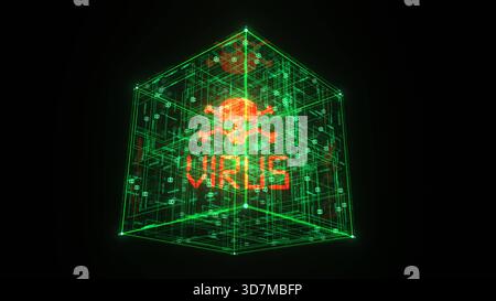 3d illustration of the Virus Warning inside the digital box. Virus ...
