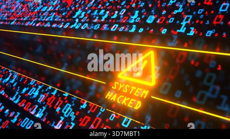 3D illustrastion - Data Matrix Warning Sign System Hacked Warning sign System Hacked on the digital background. 3d illustration. Stock Photo