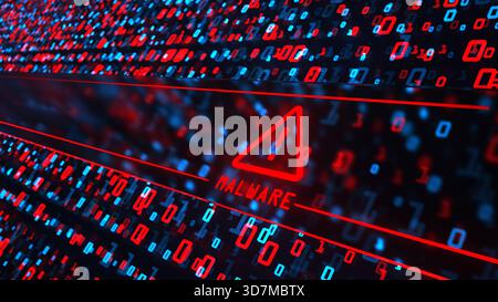 3D illustrastion - Data Matrix Warning Sign System Hacked Warning sign Malware on the digital background. 3d illustration. Stock Photo