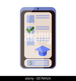 E-learning, online courses, distance learning programs at universities and schools. Phone with an information window. Flat illustration. Stock Vector