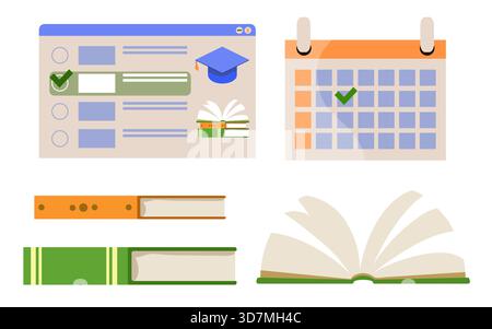 Online academic education banner flat vector template. Open laptop with typography on screen. Elearning, Internet courses, university and school dista Stock Vector