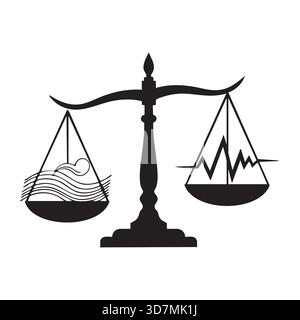 Balance scales comparing water and a health graph silhouette concept Stock Vector