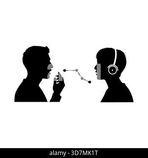 Communication between people in silhouettes with data point representation in black Stock Vector