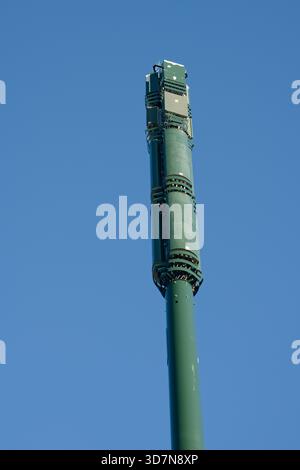 5G mobile mast transmitter. 5G signal in a built up area. Stock Photo