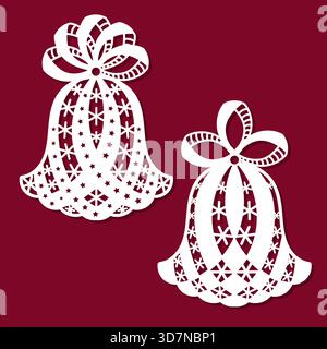 A set of Christmas bells. Template for laser cutting on paper, wood, and cardboard. Suitable for designing Christmas tree ornaments, Christmas and New Stock Vector