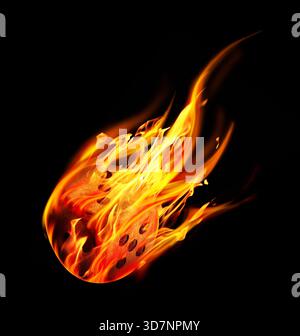 Dice in flames on black background. Gambling game Stock Photo