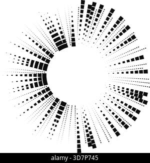 Irregular rays made of squares taper inward and radiate from all sides toward an empty central space. Stock Vector