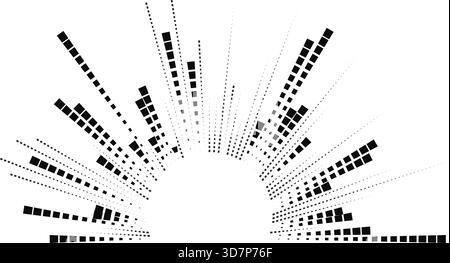 Semicircular form with long rays arranged in an irregular radial pattern around a central circular space. Stock Vector