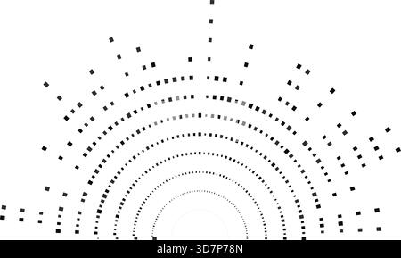 Semicircle structure featuring big irregular square rays surrounding a central circular space with open center. Stock Vector