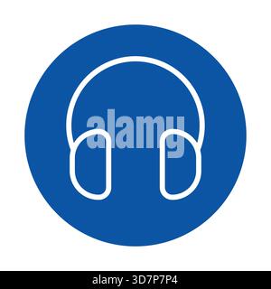 This image features a stylish blue headphone icon set against a simple circular background, perfect for music, technology, and audio-related projects. Stock Vector