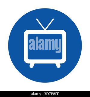 This graphic features a retro television icon set against a circular blue background, representing entertainment and media culture in a simple and sty Stock Vector