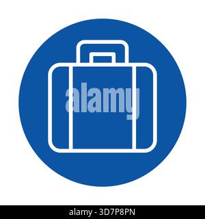 Modern blue circle icon featuring a simple line art suitcase design, perfect for travel-related themes, businesses, and graphic projects. Stock Vector