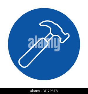 This simple hammer icon features a clean design on a blue circle background, ideal for construction, repair, or handyman services. Stock Vector