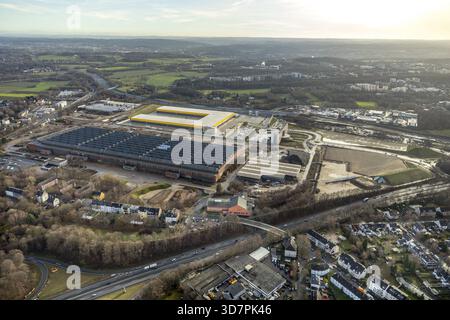 Aerial view, former Opel site Bochum I, MARK 51AÂ°7, DHL parcel center, halls of the former pressing plant, HARDECK Bochum furniture, construction si Stock Photo