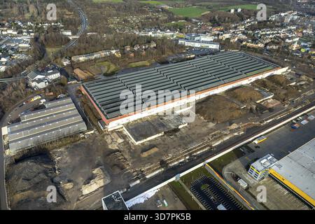 Aerial view, former Opel site Bochum I, MARK 51AÂ°7, DHL parcel center, halls of the former pressing plant, HARDECK Bochum furniture, construction si Stock Photo