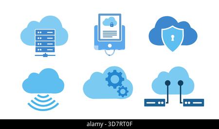 A comprehensive set of modern flat design vector icons illustrating various concepts of cloud computing and data management. Stock Vector