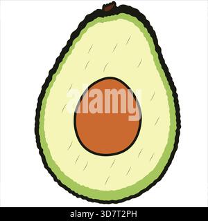 Simple cartoon illustration of a halved avocado with a large pit Stock Vector
